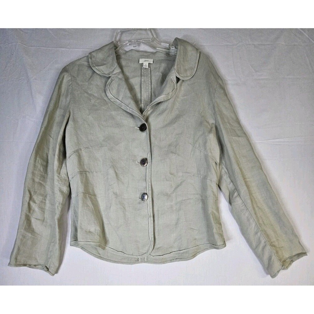J Jill Blazer Women's Size Small Beige 100% Linen Button Pleated Jacket